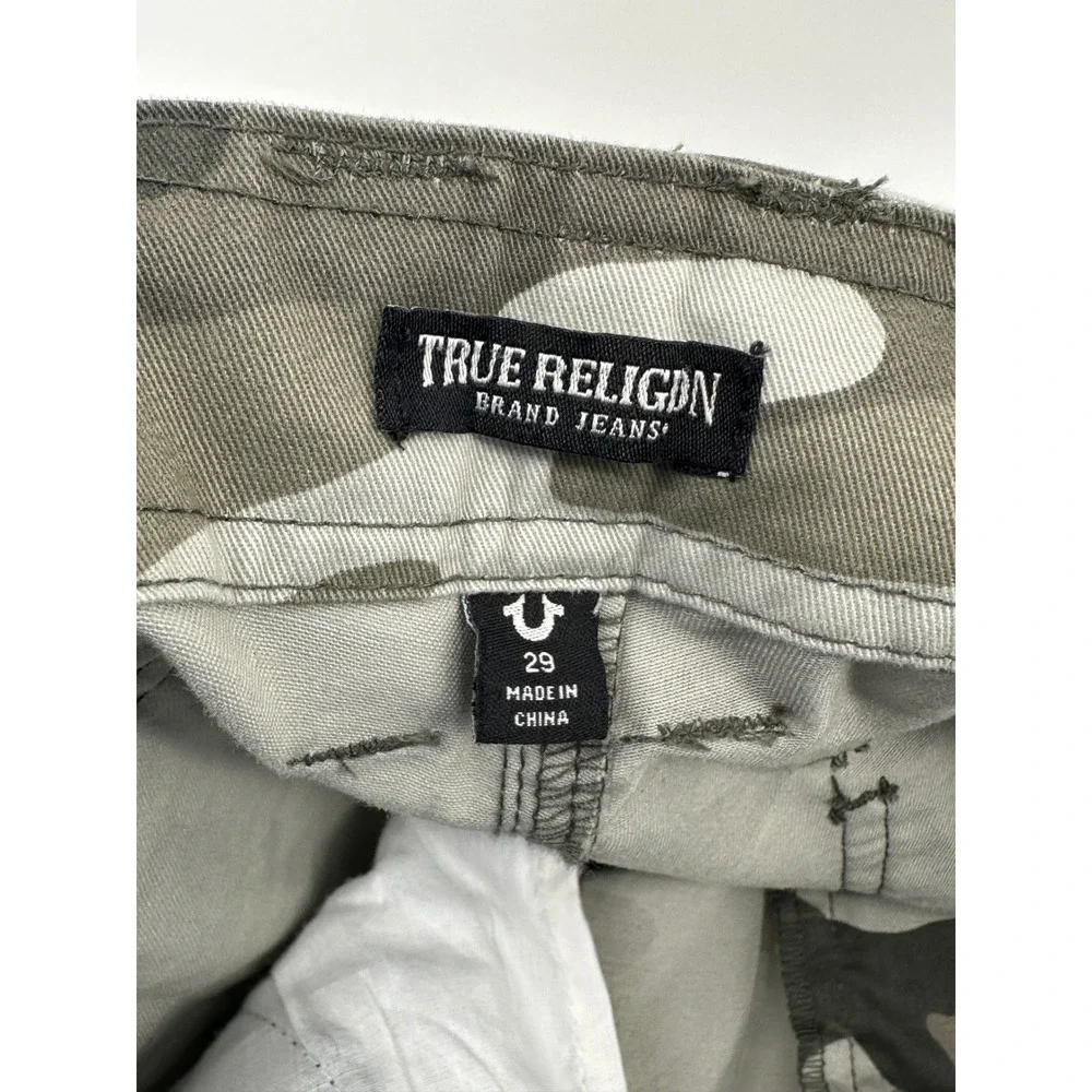 True Religion Cargo Pants Mens 29 Green Camouflage Straight Fit Military Modern